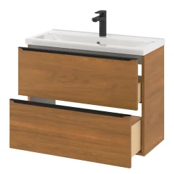 GoodHome Meuble vasque suspendu faible profondeur effet noyer l.80 cm Imandra + plan vasque blanc céramique Nira,