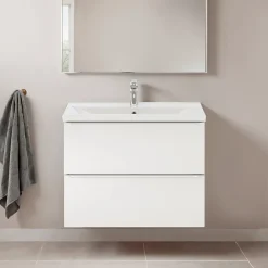 Meuble De Salle De Bains Faible Profondeur|Meuble Vasque|GoodHome Meuble vasque suspendu faible profondeur blanc brillant l.80 cm Imandra + plan vasque blanc céramique Nira,