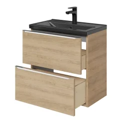 Meuble De Salle De Bains Faible Profondeur|Meuble Vasque|GoodHome Meuble vasque suspendu faible profondeur effet chêne l.60 cm Imandra + plan vasque noir céramique Nira,