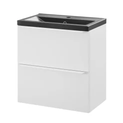 GoodHome Meuble vasque suspendu faible profondeur blanc mat l.60 cm Imandra + plan vasque noir céramique Nira,