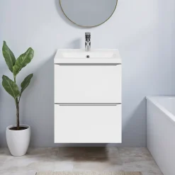 GoodHome Meuble vasque suspendu faible profondeur blanc brillant l.50 cm Imandra + plan vasque blanc céramique Nira,