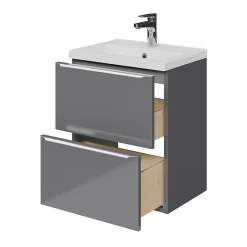 Meuble De Salle De Bains Faible Profondeur|GoodHome Meuble vasque suspendu faible profondeur gris brillant l.50 cm Imandra + plan vasque blanc céramique Nira,