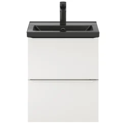 GoodHome Meuble vasque suspendu faible profondeur blanc brillant l.50 cm Imandra + plan vasque noir céramique Nira,