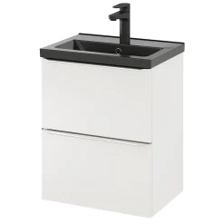 GoodHome Meuble vasque suspendu faible profondeur blanc brillant l.50 cm Imandra + plan vasque noir céramique Nira,