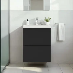 Meuble De Salle De Bains Faible Profondeur|Meuble Vasque|GoodHome Meuble vasque suspendu faible profondeur noir mat l.50 cm Imandra + plan vasque blanc céramique Nira,