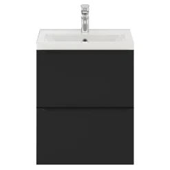 Meuble De Salle De Bains Faible Profondeur|Meuble Vasque|GoodHome Meuble vasque suspendu faible profondeur noir mat l.50 cm Imandra + plan vasque blanc céramique Nira,