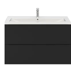 Meuble Vasque|GoodHome Meuble vasque suspendu noir mat l.100 cm Imandra + plan vasque blanc céramique Nira,