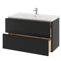 Meuble Vasque|GoodHome Meuble vasque suspendu noir mat l.100 cm Imandra + plan vasque blanc céramique Nira,
