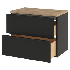 GoodHome Meuble vasque suspendu noir mat l.80 cm Imandra + plan de toilette effet chêne,