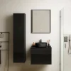 Meuble Buanderie|Ipiemme SRL Meuble vasque suspendu noir mat et verre fumé l.60 cm + plan de toilette noir mat, Pura+