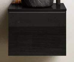 Meuble Buanderie|Ipiemme SRL Meuble vasque suspendu noir mat et verre fumé l.60 cm + plan de toilette noir mat, Pura+
