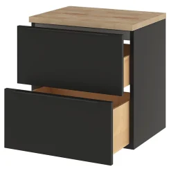 GoodHome Meuble vasque suspendu noir mat l.60 cm Imandra + plan de toilette effet chêne,