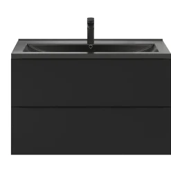 Meuble Vasque|GoodHome Meuble vasque suspendu noir mat l.100 cm Imandra + plan vasque noir céramique Nira,