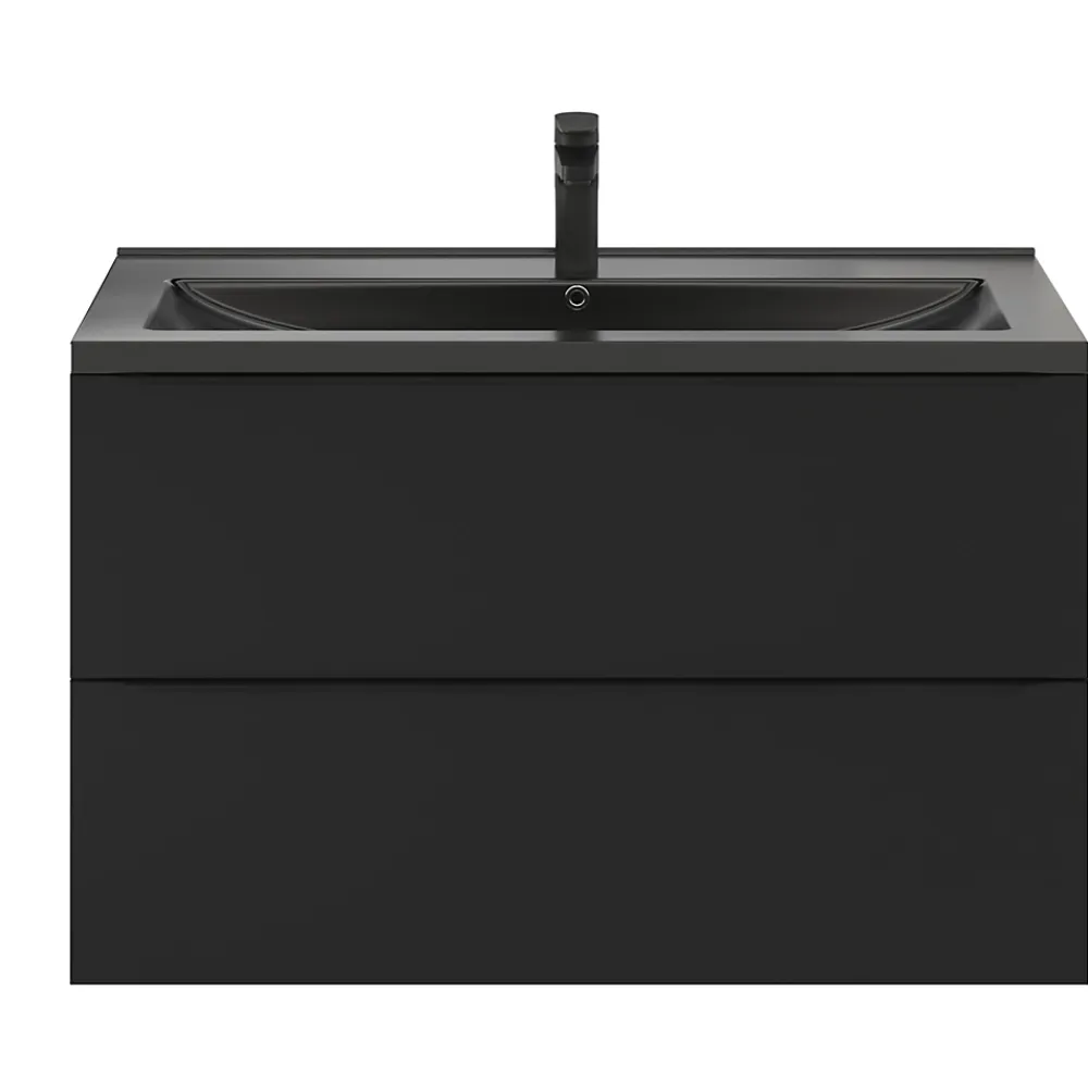 Meuble Vasque|GoodHome Meuble vasque suspendu noir mat l.100 cm Imandra + plan vasque noir céramique Nira,