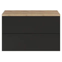 GoodHome Meuble vasque suspendu noir mat l.100 cm Imandra + plan de toilette effet chêne,