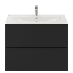 Meuble Vasque|GoodHome Meuble vasque suspendu noir mat l.80 cm Imandra + plan vasque blanc céramique Nira,