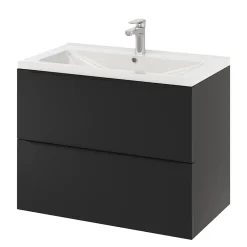Meuble Vasque|GoodHome Meuble vasque suspendu noir mat l.80 cm Imandra + plan vasque blanc céramique Nira,