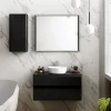 Meuble Buanderie|Ipiemme SRL Meuble vasque suspendu noir mat et verre fumé l.90 cm + plan de toilette noir mat, Pura+