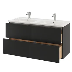 GoodHome Meuble vasque suspendu noir mat l.120 cm Imandra + plan double vasque blanc céramique Nira,