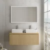 Meuble Buanderie|Ipiemme SRL Meuble vasque suspendu plaqué chêne miel strié l.120 cm + plan de toilette plaqué chêne miel pour 2 vasques, Pura+