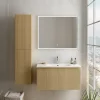 Ipiemme SRL Meuble vasque suspendu plaqué chêne miel strié l.90 cm + plan vasque blanc mat résine, Pura+