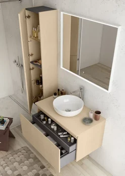 Meuble Buanderie|Ipiemme SRL Meuble vasque suspendu plaqué chêne clair strié l.90 cm + plan de toilette plaqué chêne clair, Pura+