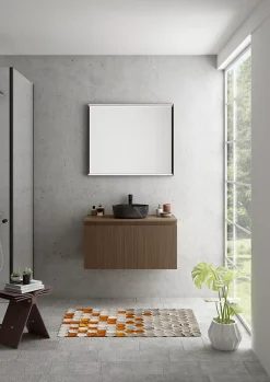 Meuble Buanderie|Ipiemme SRL Meuble vasque suspendu plaqué noyer strié l.90 cm + plan de toilette plaqué noyer, Pura+