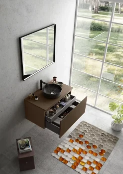 Meuble Buanderie|Ipiemme SRL Meuble vasque suspendu plaqué noyer strié l.90 cm + plan de toilette plaqué noyer, Pura+