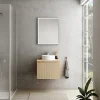 Ipiemme SRL Meuble vasque suspendu plaqué chêne clair strié l.60 cm + plan de toilette plaqué chêne clair, Pura+