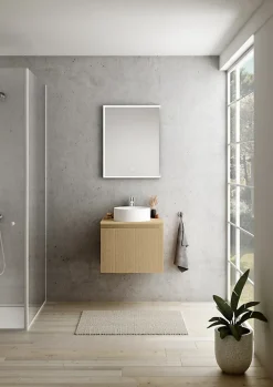 Meuble Buanderie|Ipiemme SRL Meuble vasque suspendu plaqué chêne miel strié l.60 cm + plan de toilette plaqué chêne miel, Pura+