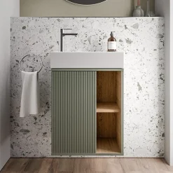 Bernstein Meuble vasque Vert Jade mat de salle de bain 55x24x59cm (LxPxH) 1 porte à gauche + 2 cases rangement - BELDIVO