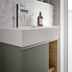 Bernstein Meuble vasque Vert Jade mat de salle de bain 55x24x59cm (LxPxH) 1 porte à gauche + 2 cases rangement - BELDIVO