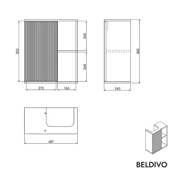 Bernstein Meuble vasque Vert Jade mat de salle de bain 55x24x59cm (LxPxH) 1 porte à gauche + 2 cases rangement - BELDIVO
