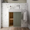 Lave-Mains|Bernstein Meuble vasque Vert jade mat de salle de bain 55x24x59cm (LxPxH) 1 porte à droite + 2 cases rangement - BELDIVO