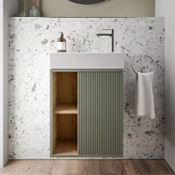 Lave-Mains|Bernstein Meuble vasque Vert jade mat de salle de bain 55x24x59cm (LxPxH) 1 porte à droite + 2 cases rangement - BELDIVO