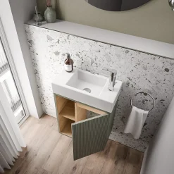Lave-Mains|Bernstein Meuble vasque Vert jade mat de salle de bain 55x24x59cm (LxPxH) 1 porte à droite + 2 cases rangement - BELDIVO