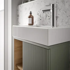 Lave-Mains|Bernstein Meuble vasque Vert jade mat de salle de bain 55x24x59cm (LxPxH) 1 porte à droite + 2 cases rangement - BELDIVO