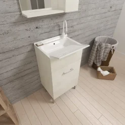 Armoire De Salle De Bains|Kiamami Valentina Meuble Évier 45Cm Chêne Blanc Avec Planche À Laver - Pratique