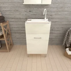 Armoire De Salle De Bains|Kiamami Valentina Meuble Évier 45Cm Chêne Blanc Avec Planche À Laver - Pratique
