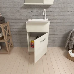 Armoire De Salle De Bains|Kiamami Valentina Meuble Évier 45Cm Chêne Blanc Avec Planche À Laver - Pratique
