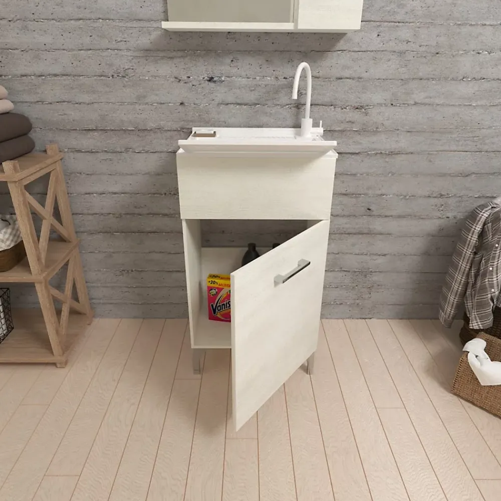 Armoire De Salle De Bains|Kiamami Valentina Meuble Évier 45Cm Chêne Blanc Avec Planche À Laver - Pratique