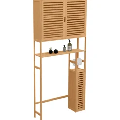 Meuble Wc|Meuble De Salle De Bains Faible Profondeur|IDMarket Meuble WC 3 en 1 avec armoires de rangement bambou BEA