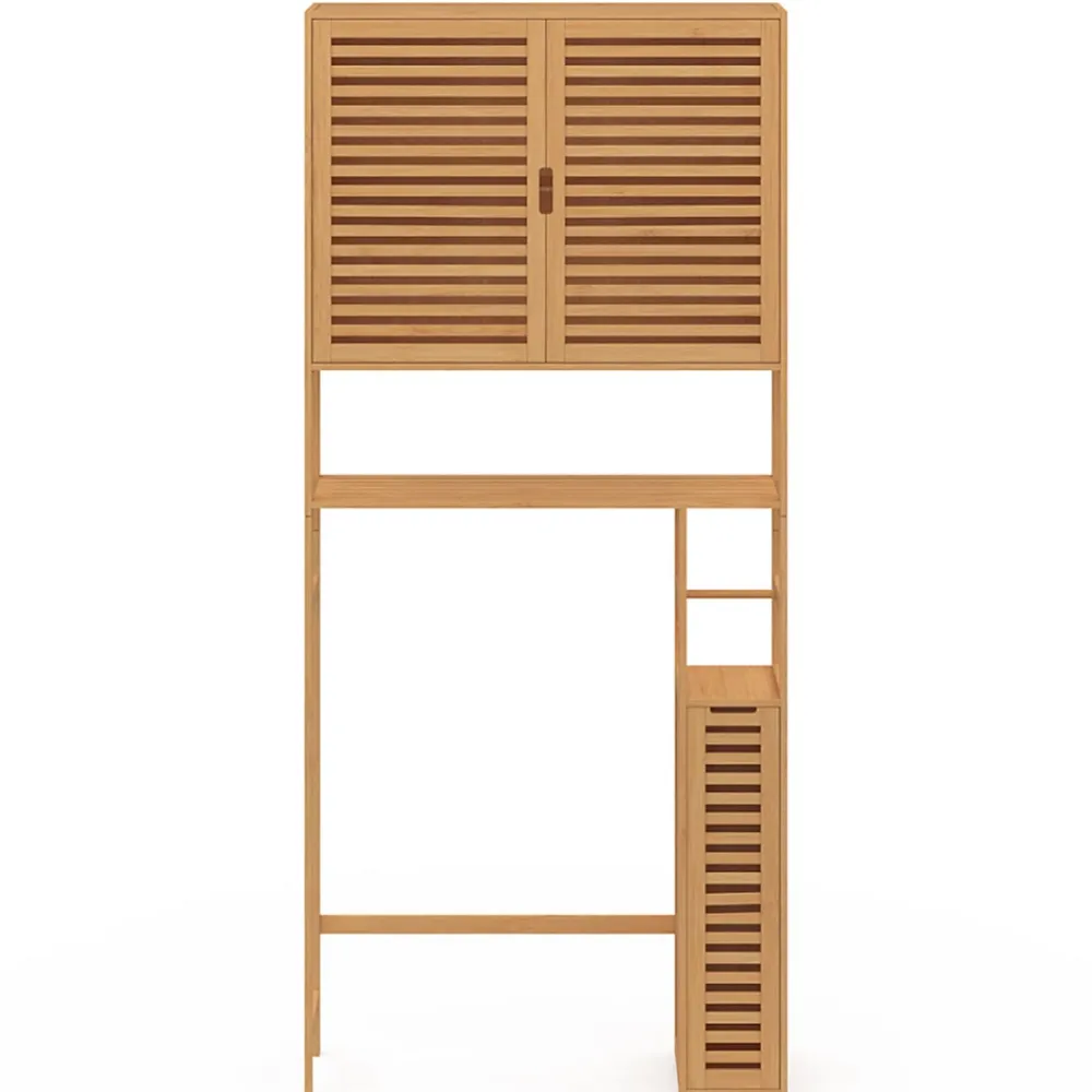 Meuble Wc|Meuble De Salle De Bains Faible Profondeur|IDMarket Meuble WC 3 en 1 avec armoires de rangement bambou BEA