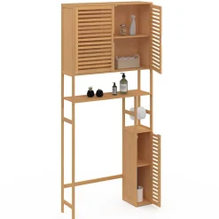 Meuble Wc|Meuble De Salle De Bains Faible Profondeur|IDMarket Meuble WC 3 en 1 avec armoires de rangement bambou BEA