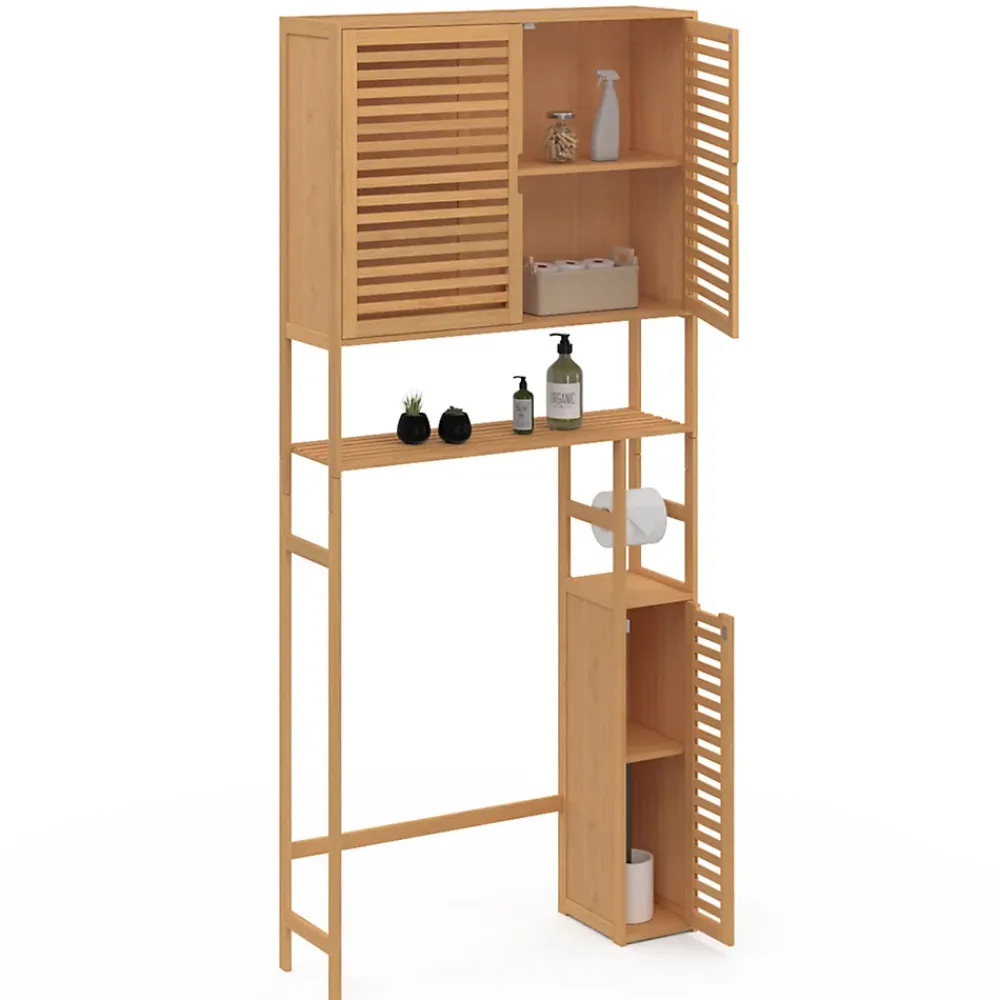 Meuble Wc|Meuble De Salle De Bains Faible Profondeur|IDMarket Meuble WC 3 en 1 avec armoires de rangement bambou BEA