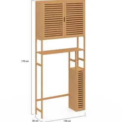 Meuble Wc|Meuble De Salle De Bains Faible Profondeur|IDMarket Meuble WC 3 en 1 avec armoires de rangement bambou BEA