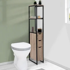IDMarket Meuble WC 3 portes DETROIT design industriel avec étagères