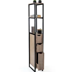 IDMarket Meuble WC 3 portes DETROIT design industriel avec étagères
