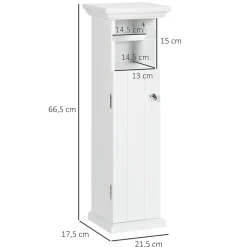 kleankin Meuble WC armoire toilette - porte, support papier - dim. 21L x 17l x 66H cm - blanc