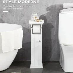 kleankin Meuble WC armoire toilette - porte, support papier - dim. 21L x 17l x 66H cm - blanc